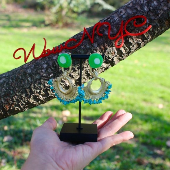 ZARA Turquoise Gold Resin Boho Statement Earrings - Picture 9 of 13